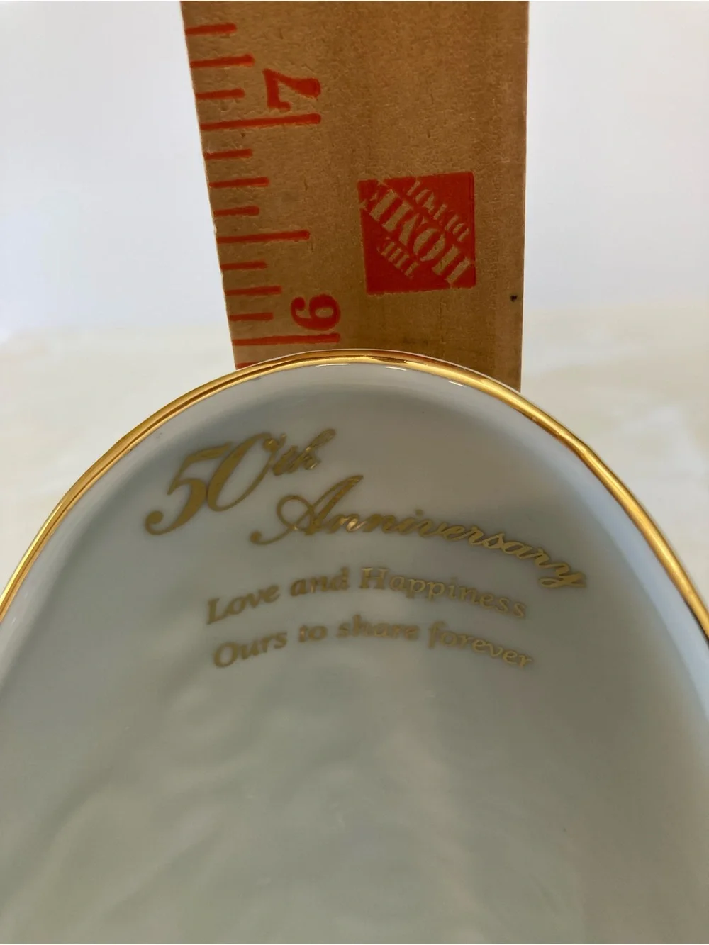 50th Anniversary White and Gold Decorative Porcelain Vase